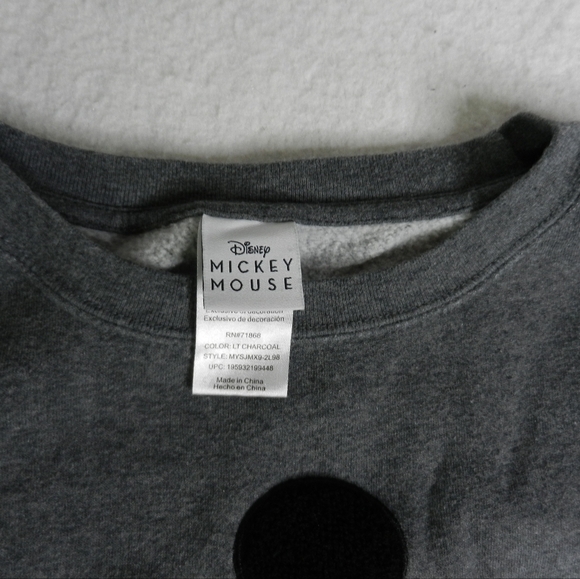 Disney Mickey Mouse Sweatshirt Womens Grey Crewneck Terry Cloth Logo Large - Picture 2 of 8